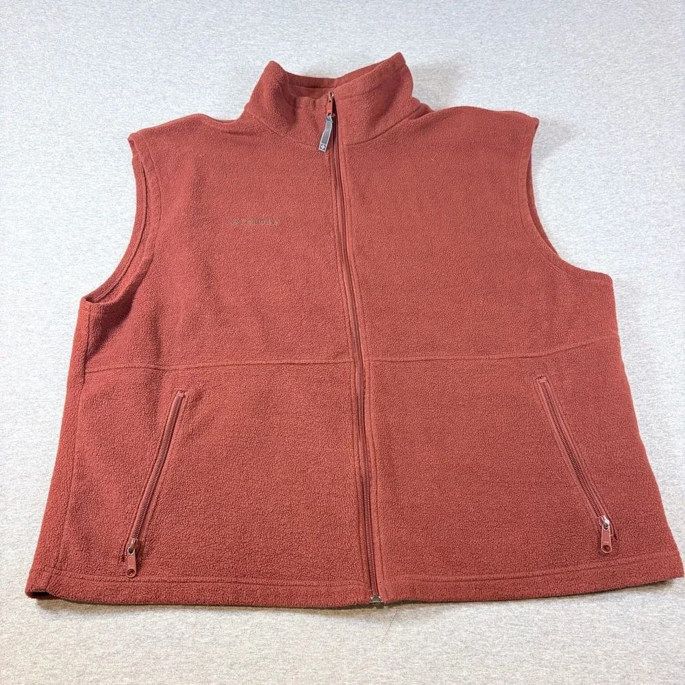 Columbia Fleece Vest Mens XXL Rust Orange Full Zip Sleeveless Jacket Gorpcore